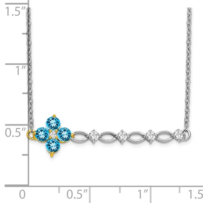 Necklaces WB Choice Jewelry 14k Twotone Blue Topaz and Diamond 18in Floral Bar NecklaceWBCPM7134BT016WYA Necklaces WB Choice Jewelry 14k Twotone Blue Topaz and Diamond 18in Floral Bar NecklaceWBCPM7134BT016WYA