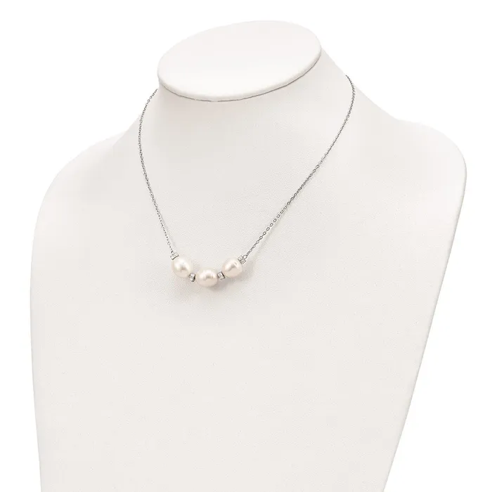 Necklaces WB Choice Jewelry Sterling Silver Rhodiumplated CZ BeadFWC Pearl w 2in ext NecklaceWBCQG5313155 Necklaces WB Choice Jewelry Sterling Silver Rhodiumplated CZ BeadFWC Pearl w 2in ext NecklaceWBCQG5313155