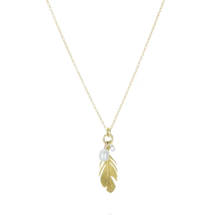 Annette Ferdinandsen Necklaces Feather Pearl and Diamond Charm Necklace