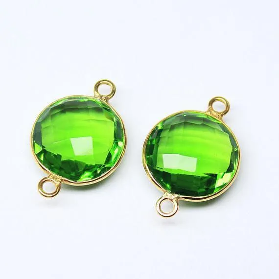 Beads Supplies USA Rings 4pc 22mm Peridot Quartz Checker Round Briolette 925 Sterling Silver Connector Quartz Connector