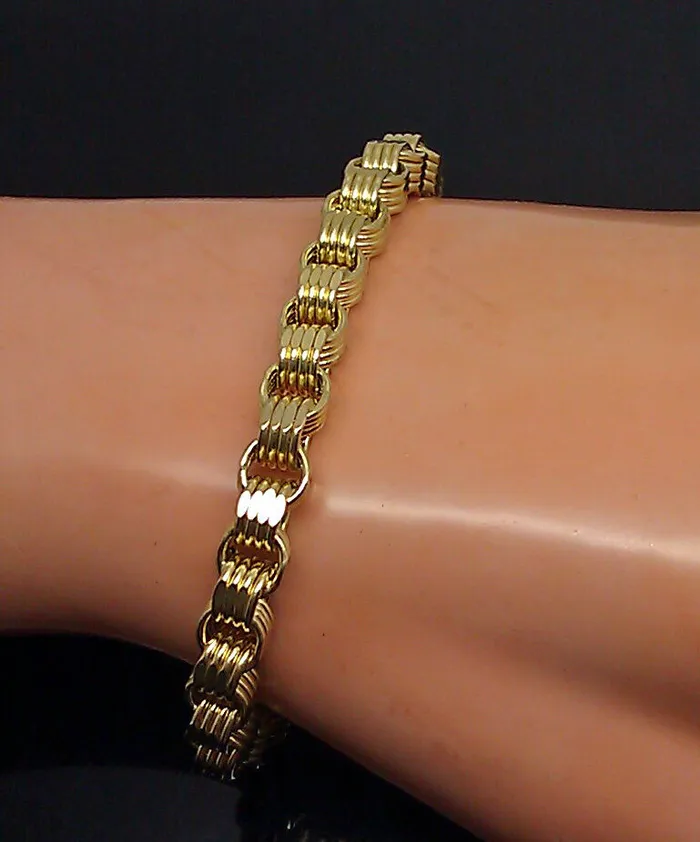 Gold and Diamond Bracelets 10K Yellow Gold Byzantine Box Link Bracelet 8 Long 65mm