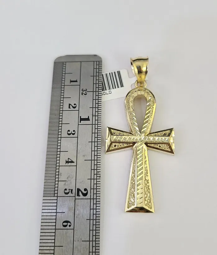Gold and Diamond Necklaces 10k Solid Gold Cuban Curb Chain Jesus Cross Pendant 6mm 2030 SET Necklace