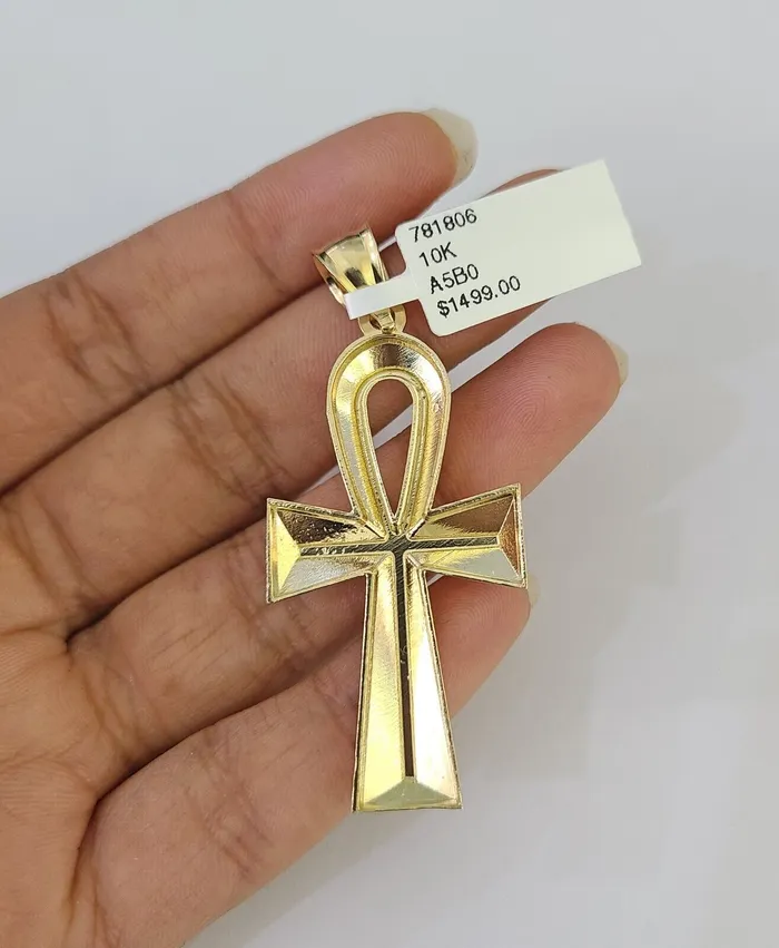 Gold and Diamond Necklaces 10k Solid Gold Cuban Curb Chain Jesus Cross Pendant 6mm 2030 SET Necklace