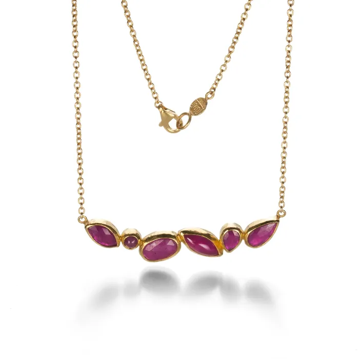 Gurhan Necklaces Mixed Shape Ruby Bar Necklace