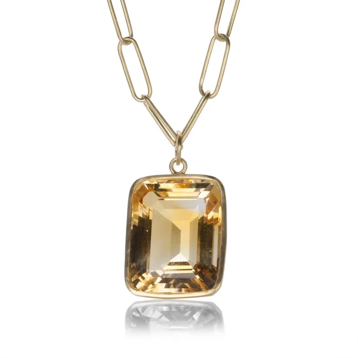 Maria Beaulieu Emerald Cut Citrine Pendant Pendant Only Necklaces