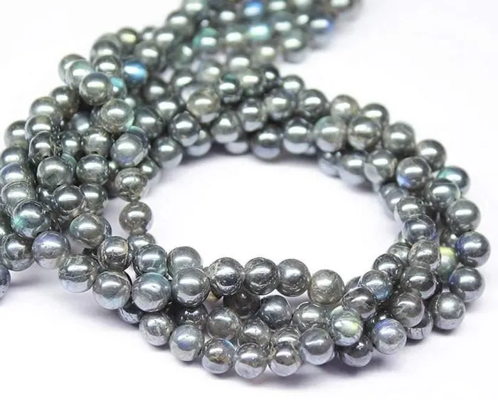 Necklaces Beads Supplies USA Natural Silver Coated Labradorite Smooth Polished Loose Round Beads 8mm 14