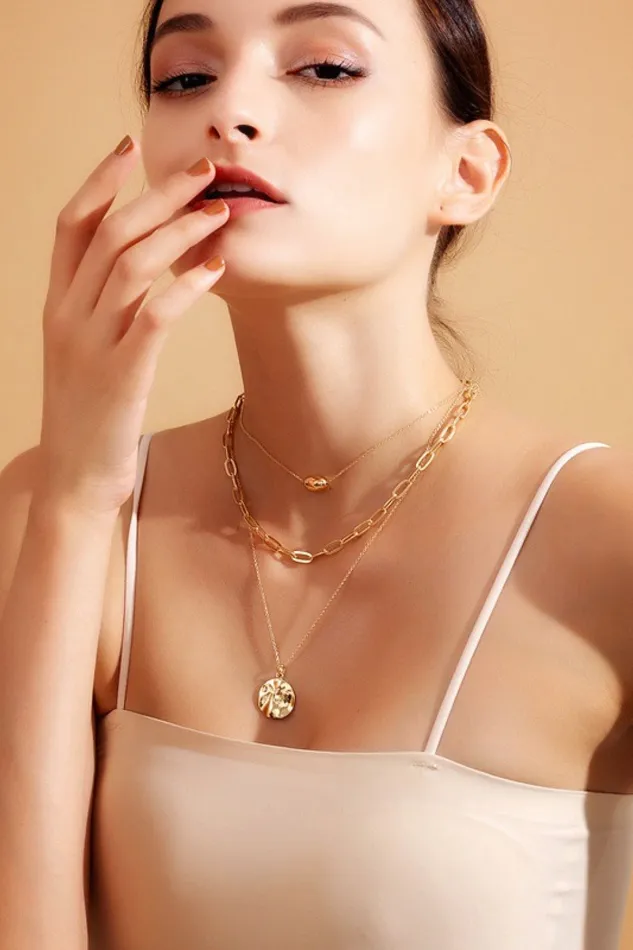 Trendsi Necklaces 18K Gold Plated 3Piece Pendant Necklace Set