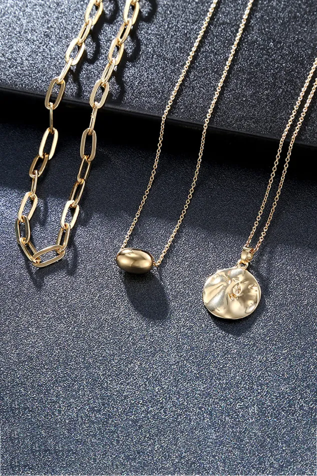Trendsi Necklaces 18K Gold Plated 3Piece Pendant Necklace Set